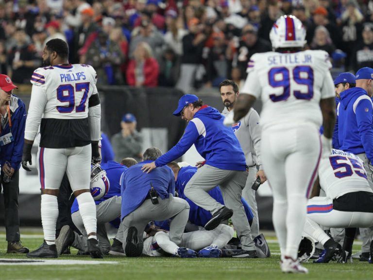 Damar Hamlin lay in cardiac arrest during last night's game between the Bills and Bengals in Cincinnati.