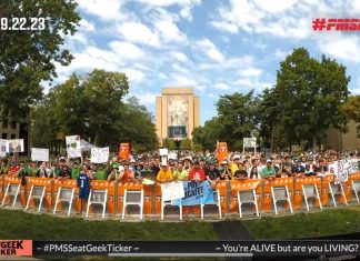 A “Fuck Ohio” chant broke out in front of Touchdown Jesus
