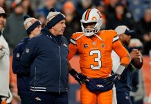 The Broncos are benching Russell Wilson the final two games of the season 👀 Russell Wilson and Sean Payton of the Denver Broncos.