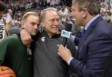 Tom and Steven Izzo share an emotional moment during Michigan State senior night 🫂 Tom and Steven Izzo during senior night at Michigan State.