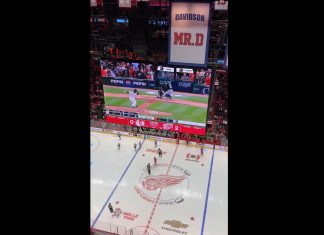 WATCH: The Red Wings show the Tigers’ final out on the LCA big screen