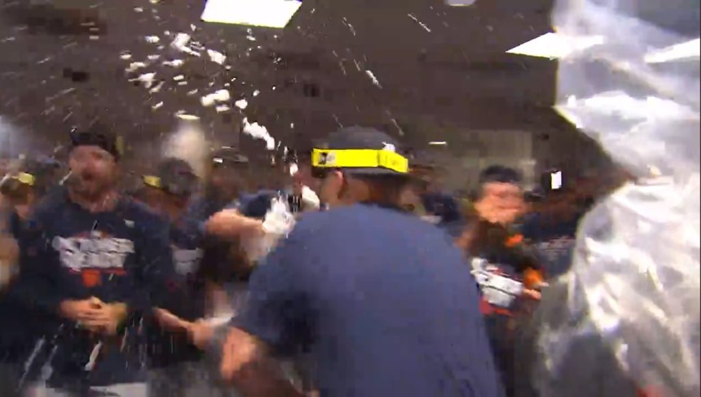 Tigers locker room celebration.