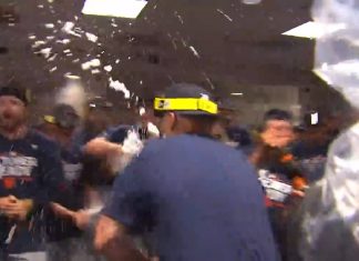 TIGERS LOCKER ROOM CELEBRATION: DON’T LET THE TIGERS GET HOT! Tigers locker room celebration.