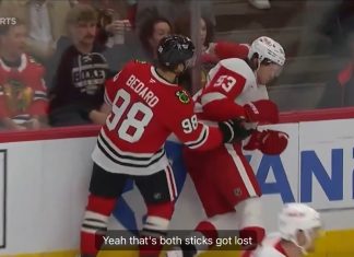 Bedard gets Seider with a high stick and immediately apologizes 🤝