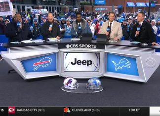 Jared Goff chants start on the CBS set ️