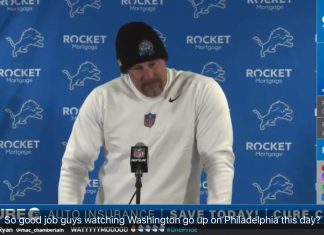 The Lions’ locker room erupts after Washington scores the go-ahead TD over Philadelphia