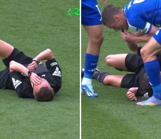 WATCH: Jamie Vardy blows the whistle to stop play when the ref went down 😂