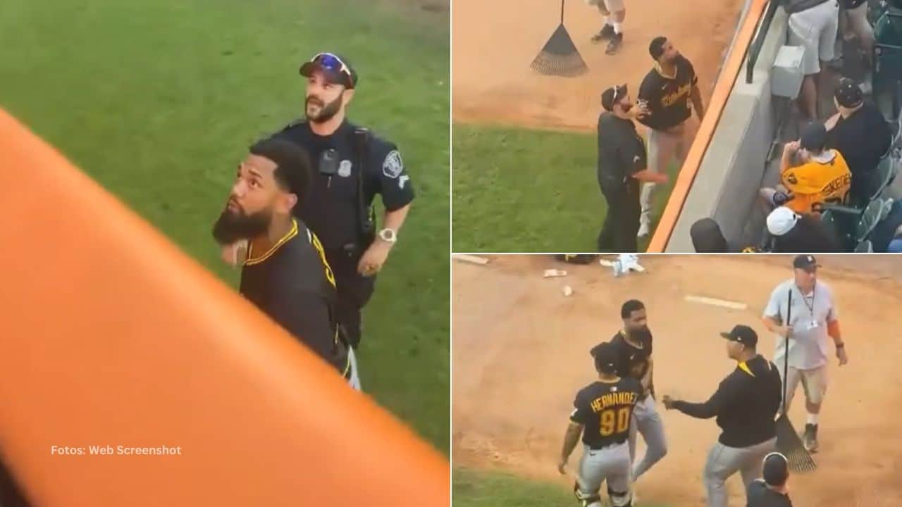 Pirates relieve Dennis Santana takes a swing at some fans.