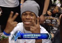 Lions RB Jahmyr Gibbs Appears at WrestleMania, Reacts to Cody Rhodes Main Event Win 👀