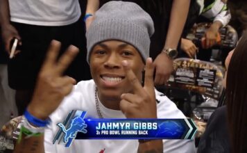 Lions RB Jahmyr Gibbs Appears at WrestleMania, Reacts to Cody Rhodes Main Event Win 👀