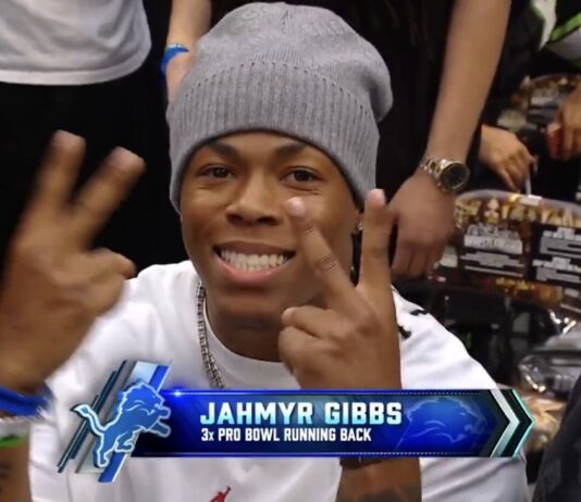 Lions RB Jahmyr Gibbs Appears at WrestleMania, Reacts to Cody Rhodes Main Event Win 👀
